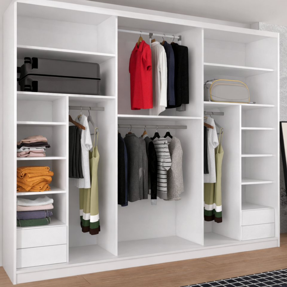 Beyaz Sürgülü Gardırop-280-245 Cm | Yılwood