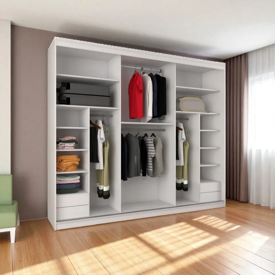 Beyaz Sürgülü Gardırop-280-245 Cm | Yılwood