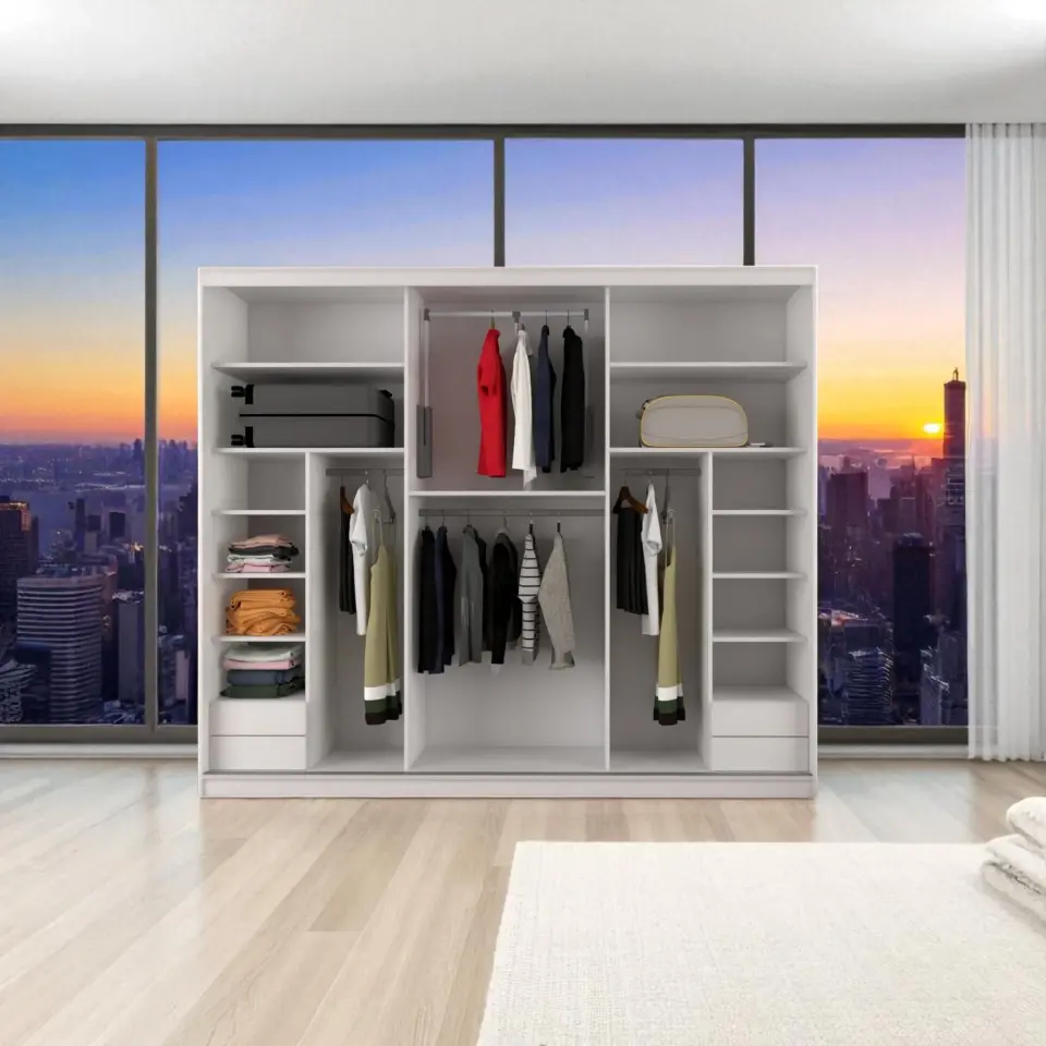 Beyaz Sürgülü Gardırop-280-245 Cm | Yılwood