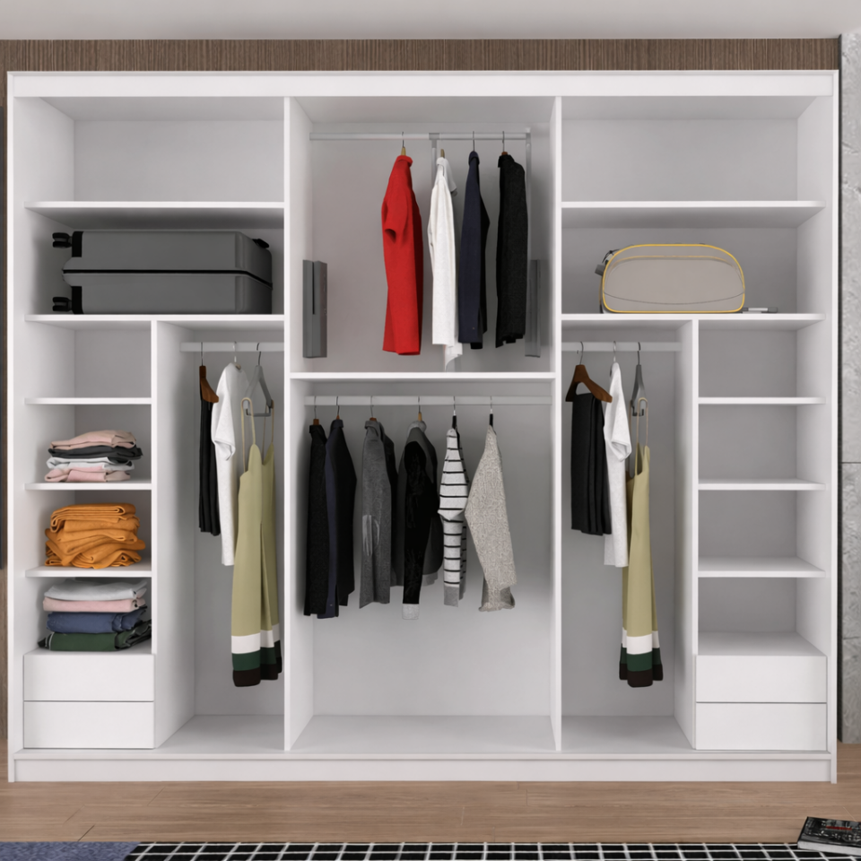 Beyaz Sürgülü Gardırop-280-245 Cm | Yılwood MDF'lam