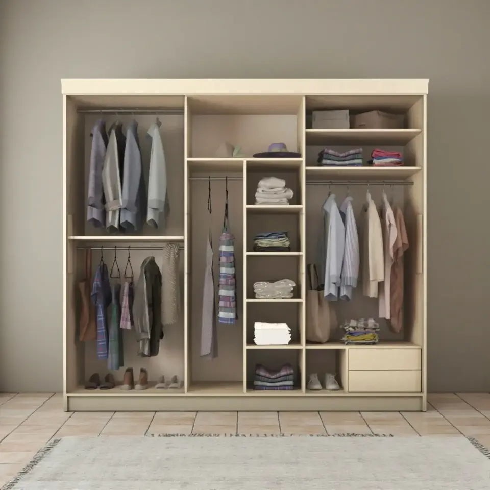 Sürgülü Gardırop Üç Kapaklı aynalı (275/210) KotonVizon MDF'lam