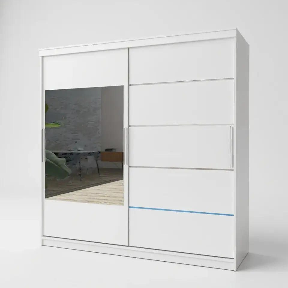 İki Kapaklı Sürgülü Gardırop 180x210 cm Parlak Beyaz MDFLAM