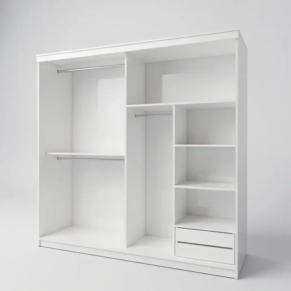 İki Kapaklı Sürgülü Gardırop 180x210 cm Parlak Beyaz MDFLAM