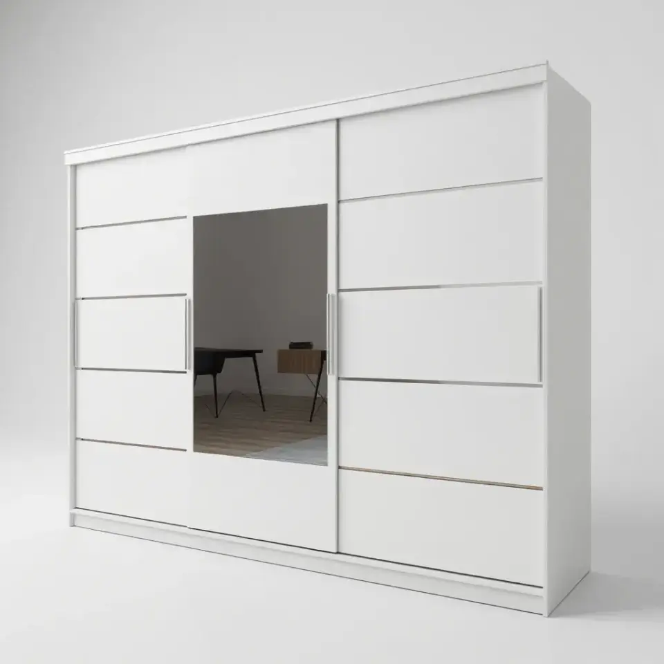 Üç Kapaklı Sürgülü Gardırop 240x210 cm Parlak Beyaz MDFLAM