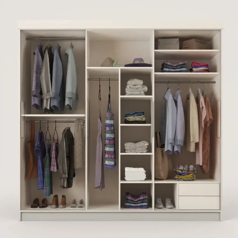 Üç Kapaklı Sürgülü Gardırop 240x210 cm Parlak Beyaz MDFLAM