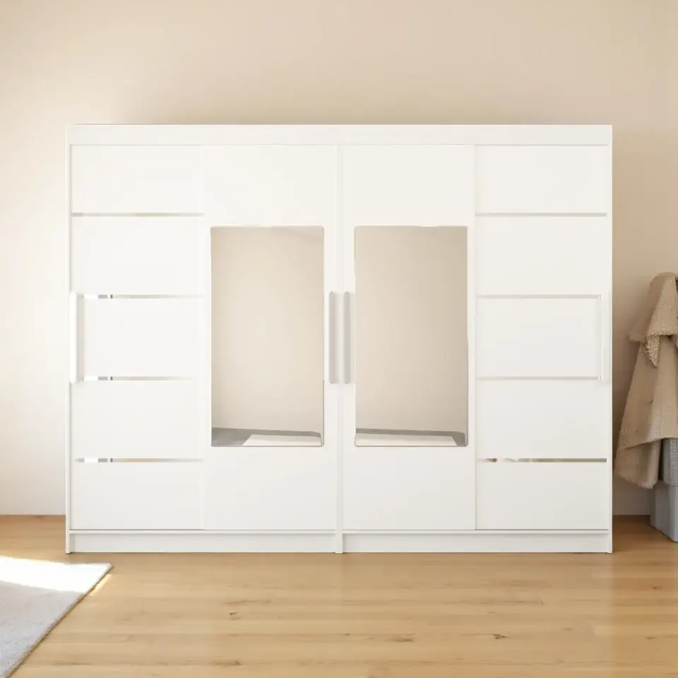 Sürgülü Gardırop Dört Kapaklı 360/210 Cm (PARLAK BEYAZ) MDFLAM