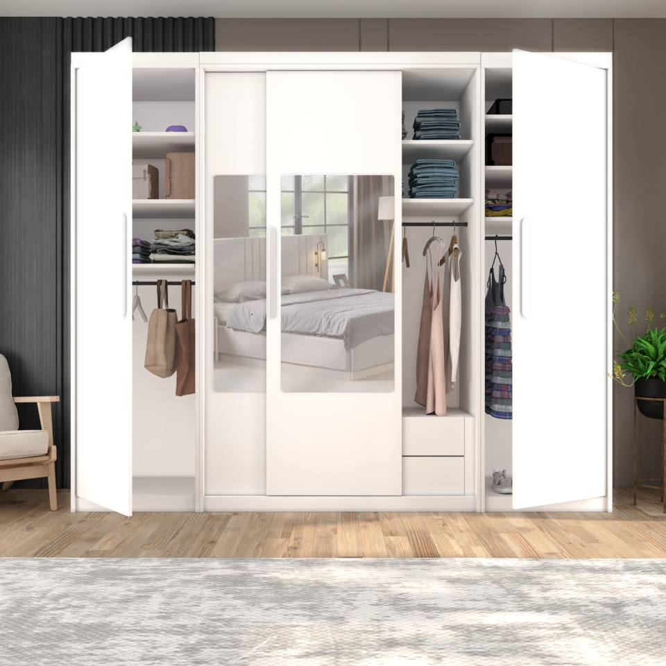 Sürgülü Gardırop kısmi Kapaklı SürgülüDolap 260cmPARLAKBEYAZ MDFLAM