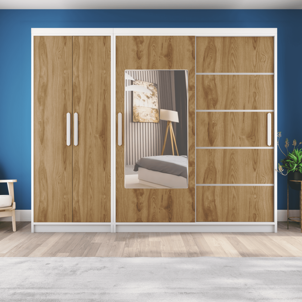 Kısmı Kapaklı Sürgülü Gardırop 270cm /210 cm (BEYAZ+UD) Mdflam