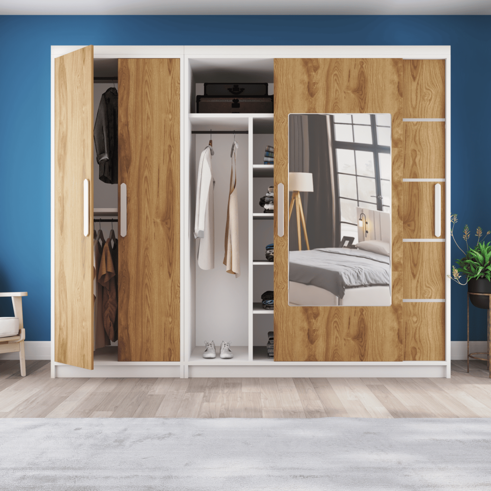 Kısmı Kapaklı Sürgülü Gardırop 270cm /210 cm (BEYAZ+UD) Mdflam