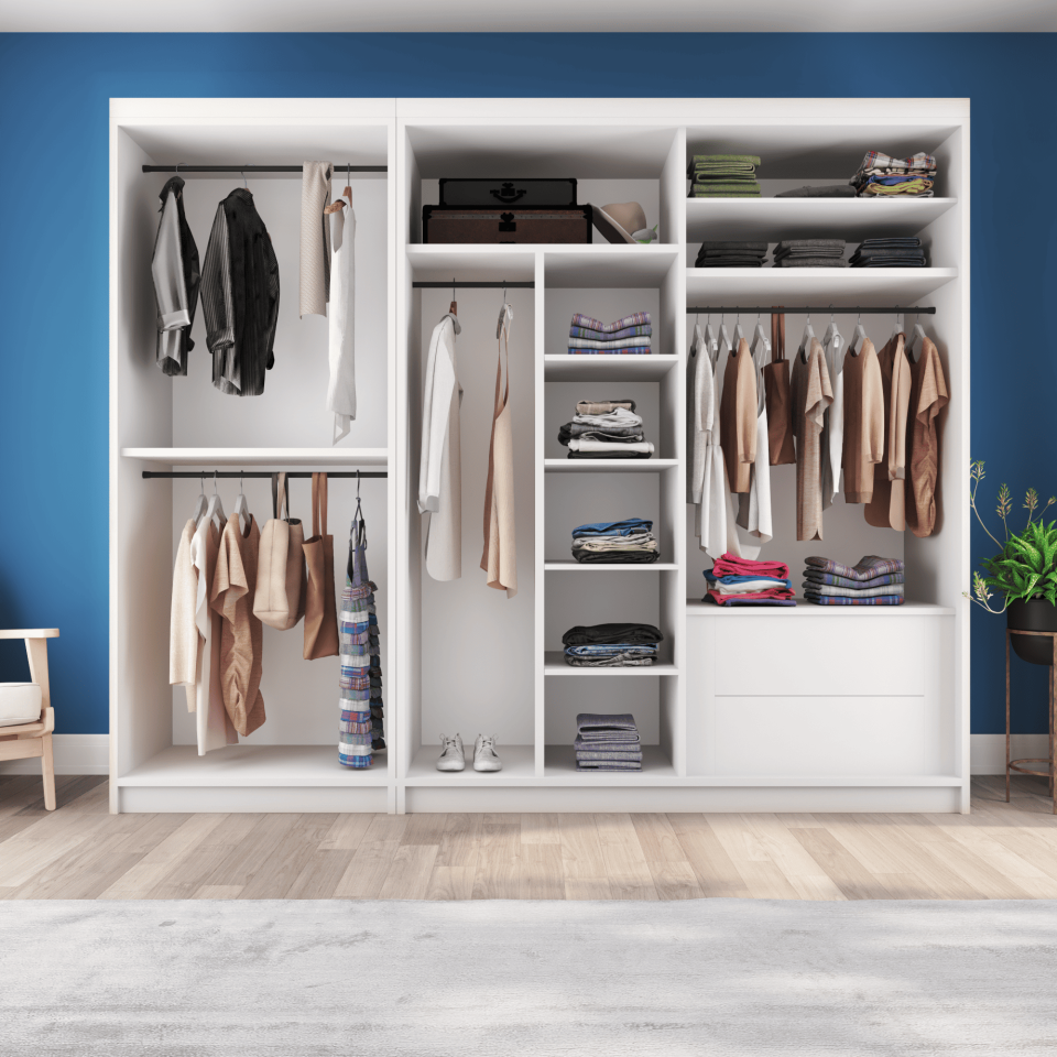 Kısmı Kapaklı Sürgülü Gardırop 270cm /210 cm (BEYAZ+UD) Mdflam