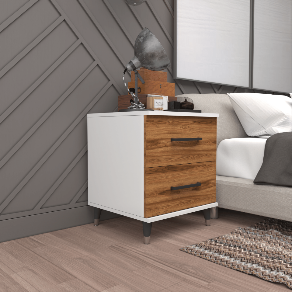 brown iki çekmeceli Komodin 50/45/65 (BEYAZ + UD) Rengi Mdflam