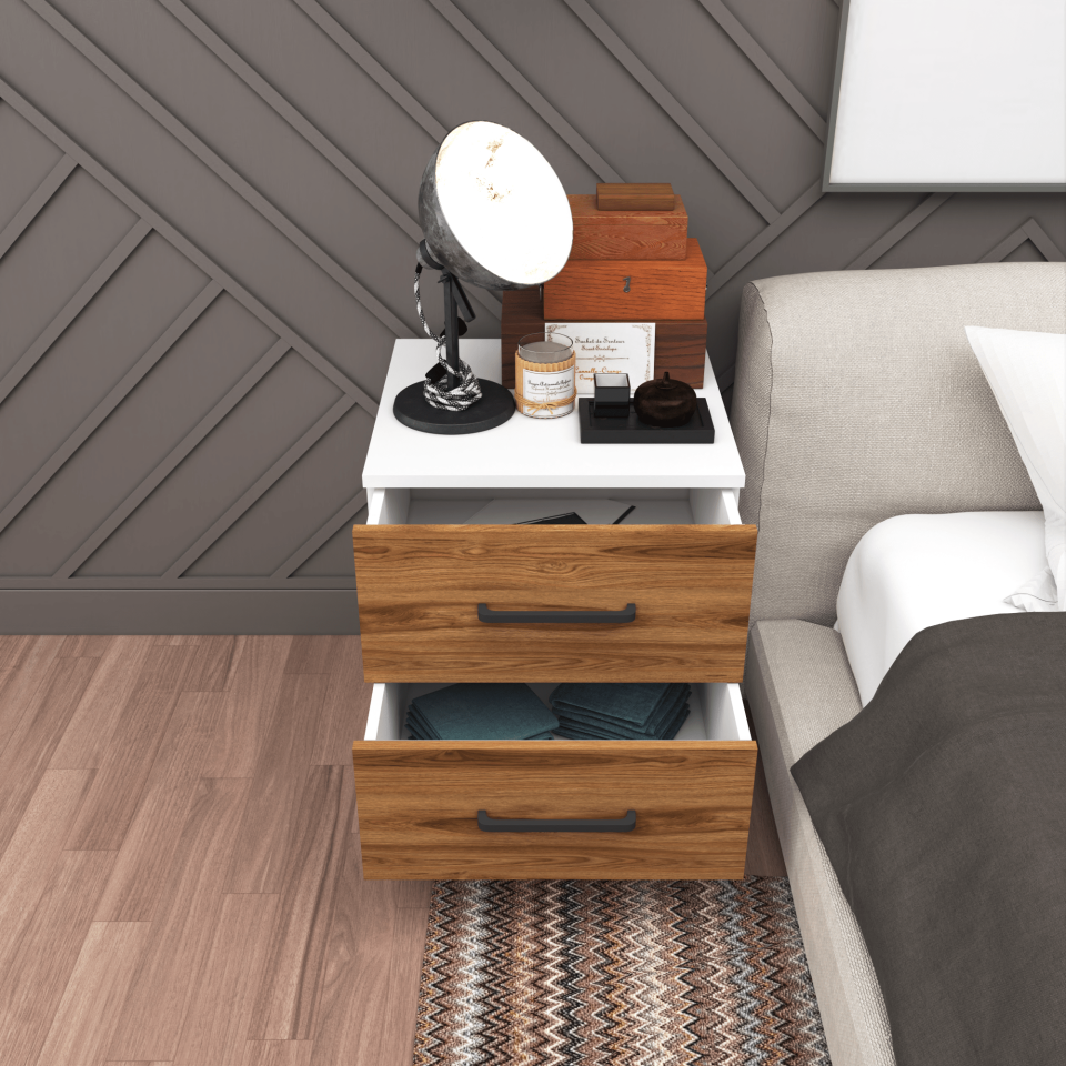 brown iki çekmeceli Komodin 50/45/65 (BEYAZ + UD) Rengi Mdflam