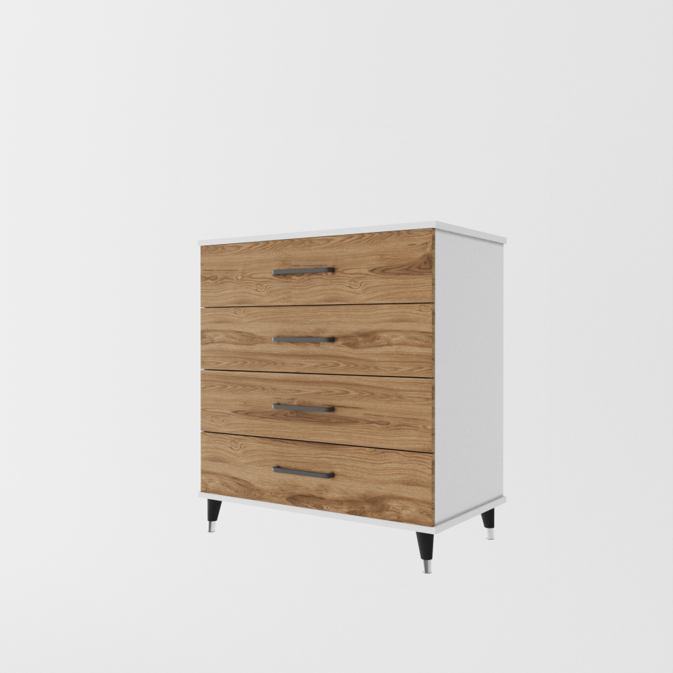 Şifonyer Dört Çekmeceli 80/45/90 cm (PARLAK BEYAZ+UD) MDFLAM