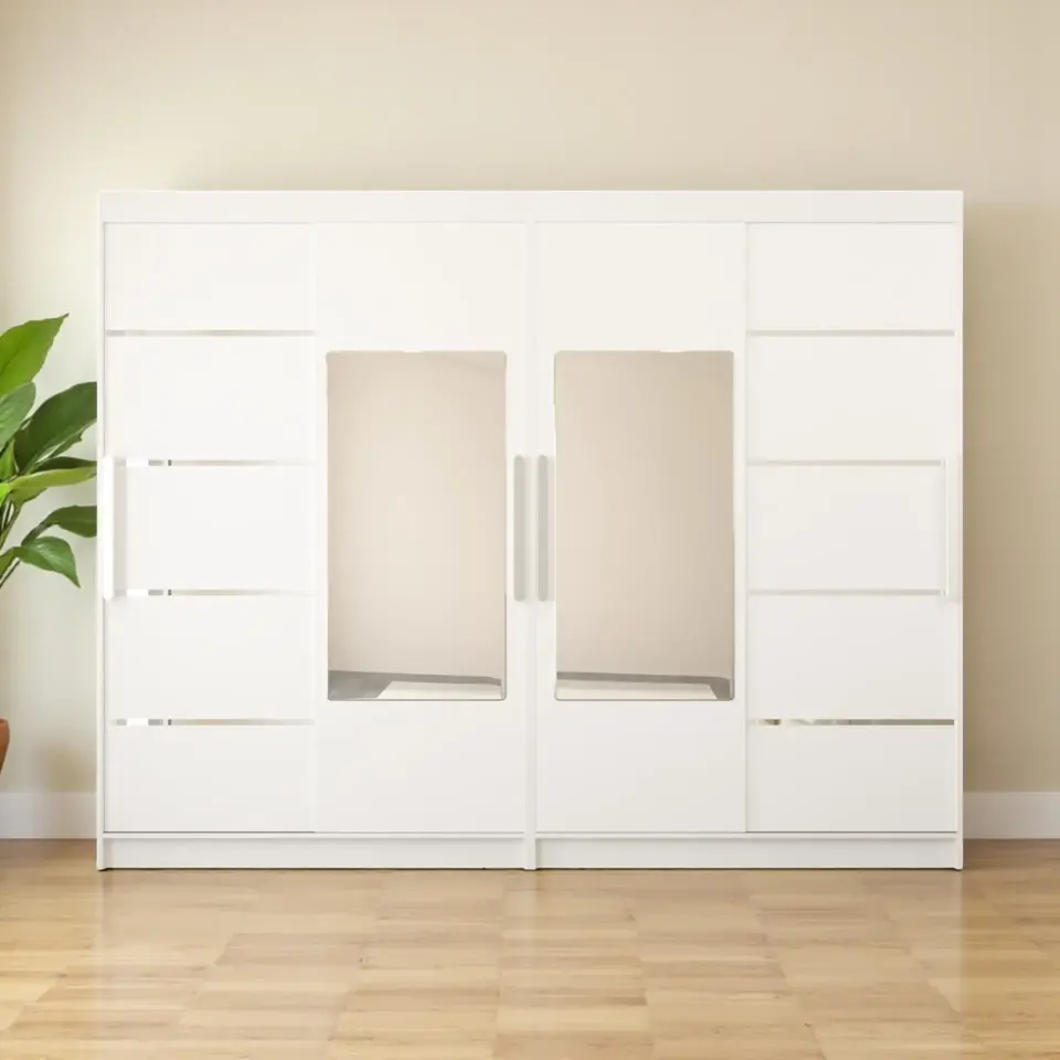Sürgülü Gardırop Dört Kapaklı 280/210 Cm (PARLAK BEYAZ) Mdflam
