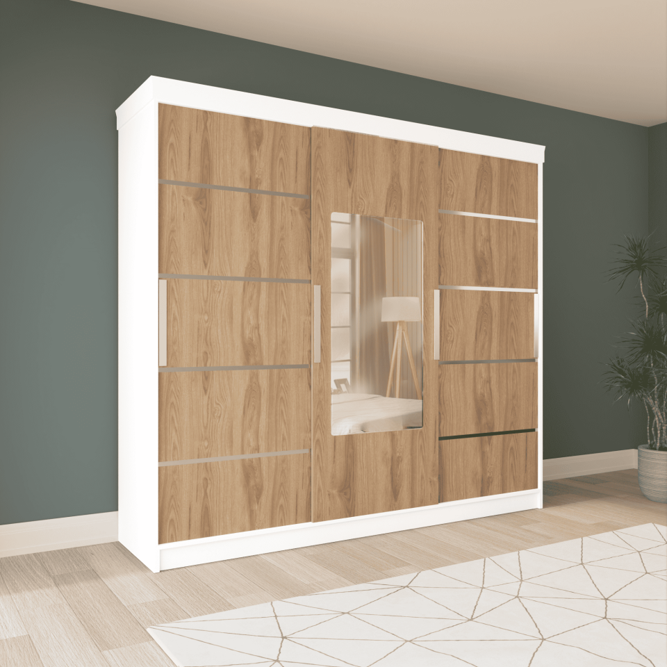 Üç Kapaklı Sürgülü Gardırop (240/210lık)Parlak Beyaz -UD Mdflam