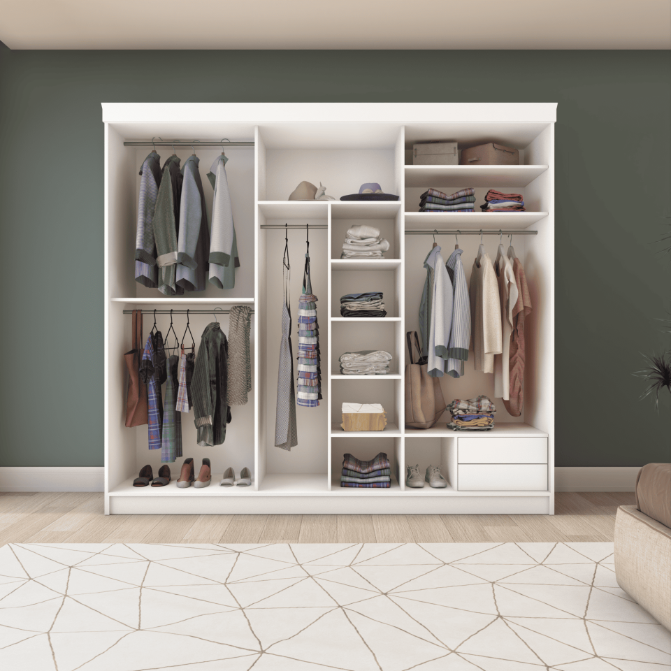 Üç Kapaklı Sürgülü Gardırop (240/210lık)Parlak Beyaz -UD Mdflam