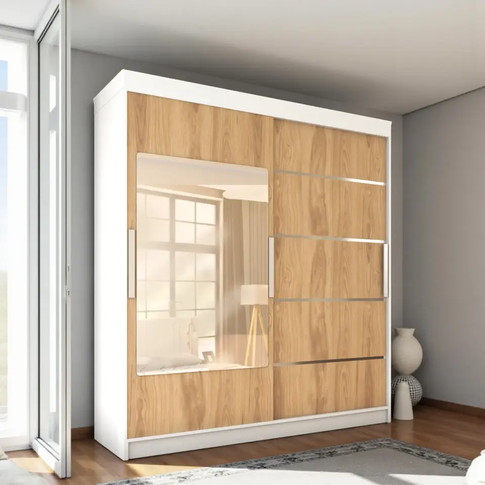 İki Kapaklı Sürgülü Gardırop (160/210lık) Parlak Beyaz - UD Mdflam