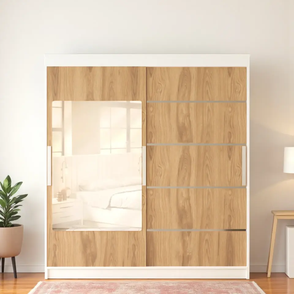 İki Kapaklı Sürgülü Gardırop (140/210lık) Parlak Beyaz - UD Mdflam