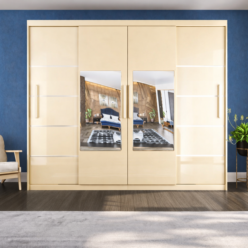 Sürgülü Gardırop Dört Kapaklı Aynalı 400/230cm Glossmax - Lak Panel