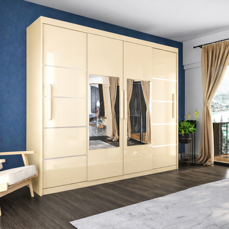 Sürgülü Gardırop Dört Kapaklı Aynalı 360/230 Cm Glossmax - Lak Panel