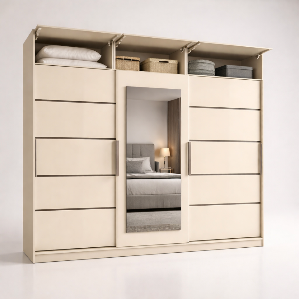 Sürgülü Gardırop Kısmi Kapaklı 240/245 Cm Glossmax - Lak Panel