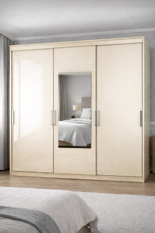 Sürgülü Gardırop Boydan Kapaklı 240/245 Cm Çıtasız Dolap Glossmax - Lak Panel