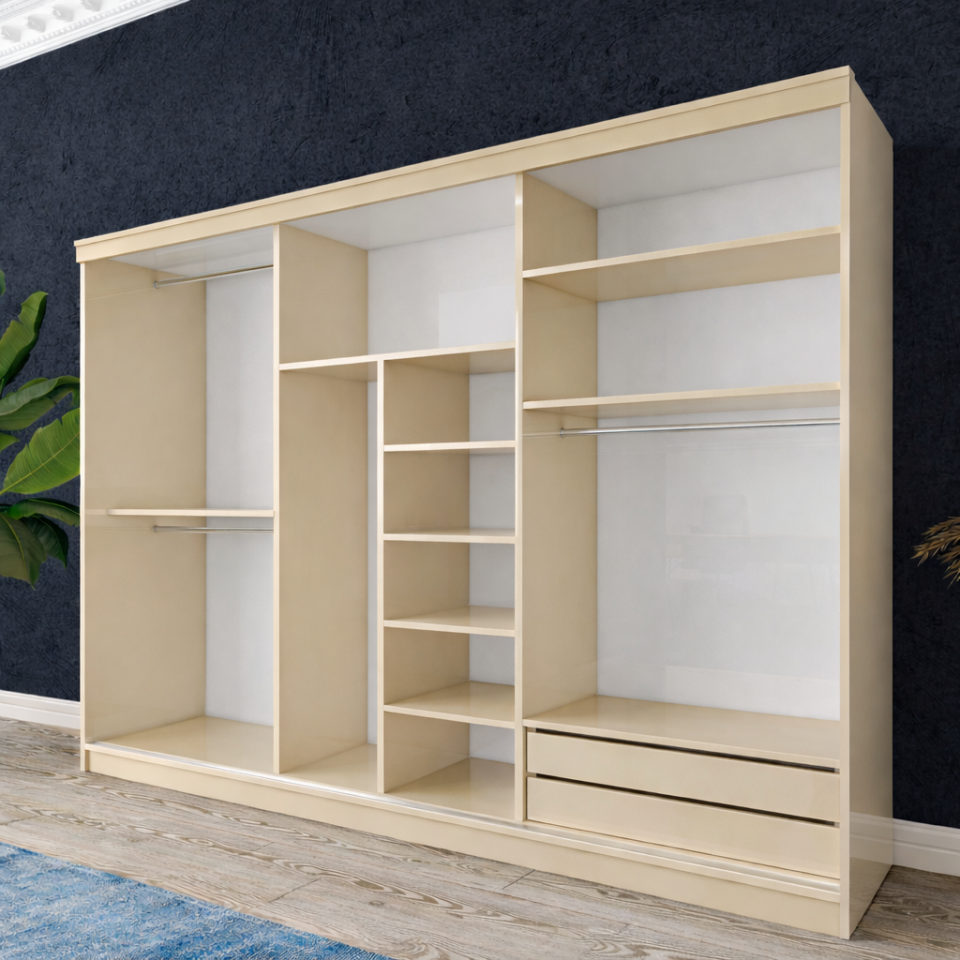 Sürgülü Gardırop Üç Kapaklı Aynalı 240/210cm Glossmax - Lak Panel