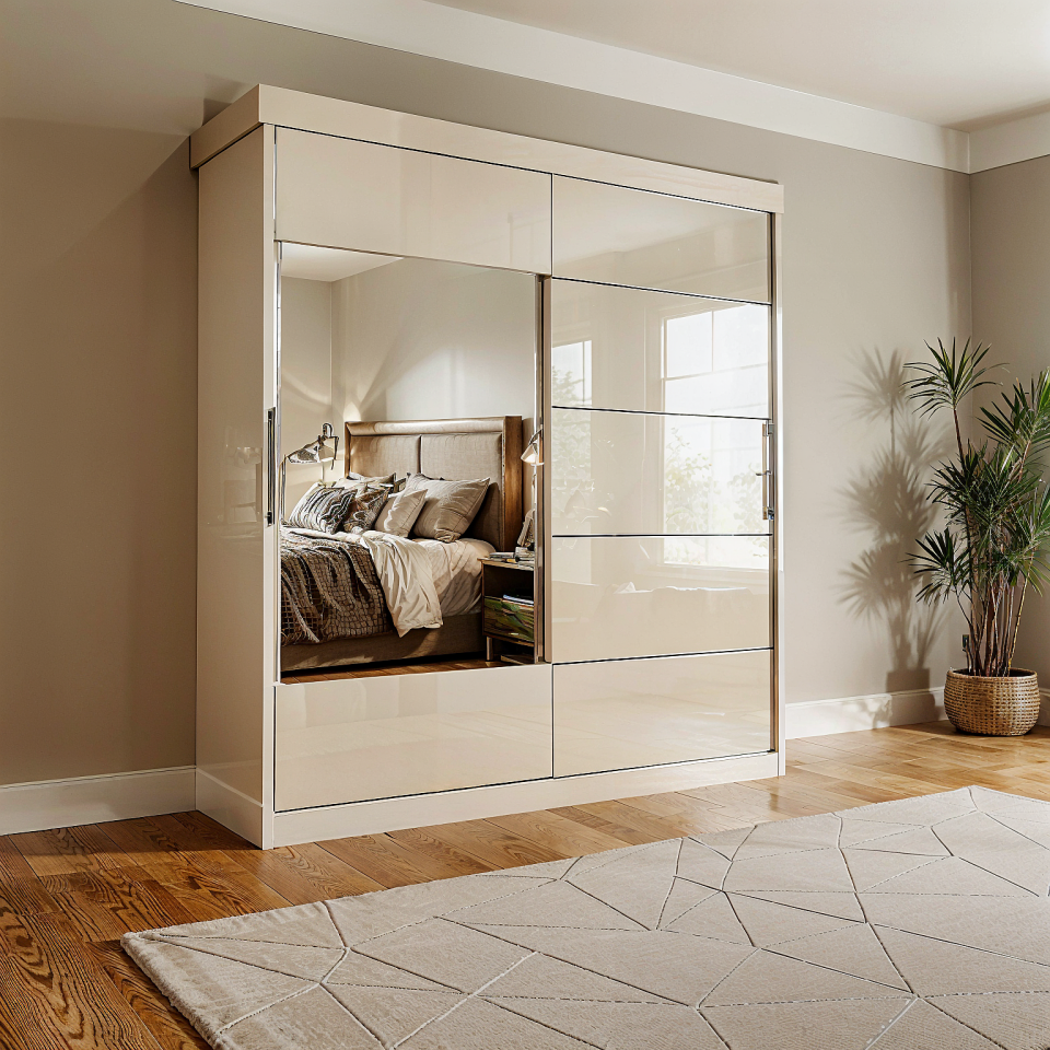 Sürgülü Gardırop iki kapaklı aynalı 200/210 Cm Glossmax - Lak Panel