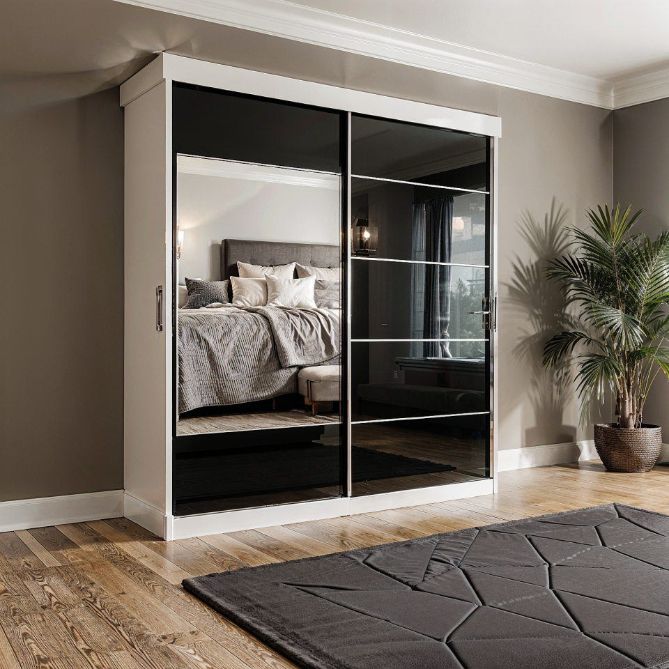 Sürgülü Gardırop iki kapaklı aynalı 200/210 Cm Glossmax - Lak Panel