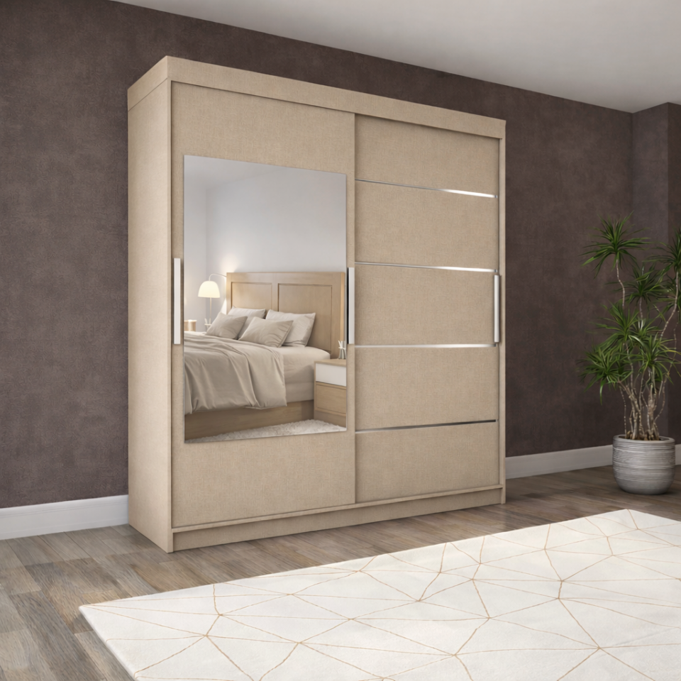 Sürgülü Gardırop iki kapaklı aynalı 180/210cm (KOTON VİZON) Mdflam