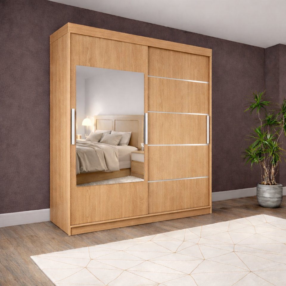 Sürgülü Gardırop iki kapaklı aynalı 140/210cm Glossmax - Lak Panel
