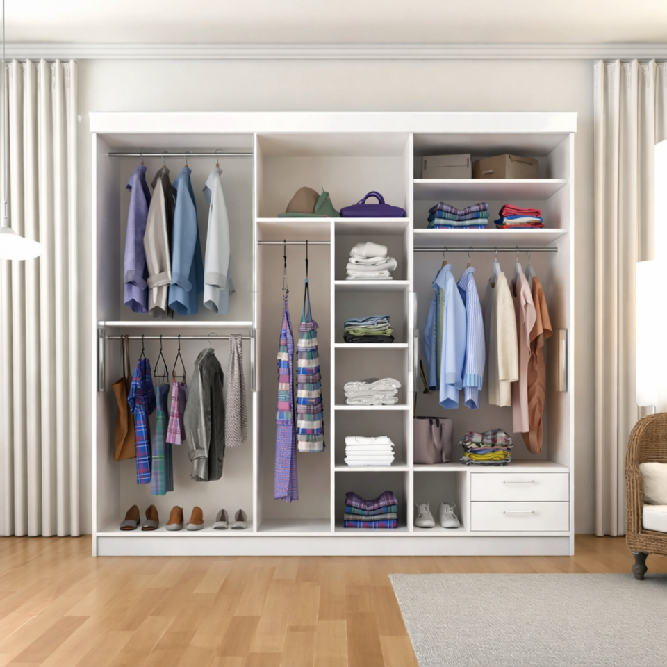 Sürgülü Gardırop Üç Kapaklı aynalı (275/210) Parlak Beyaz Mdflam