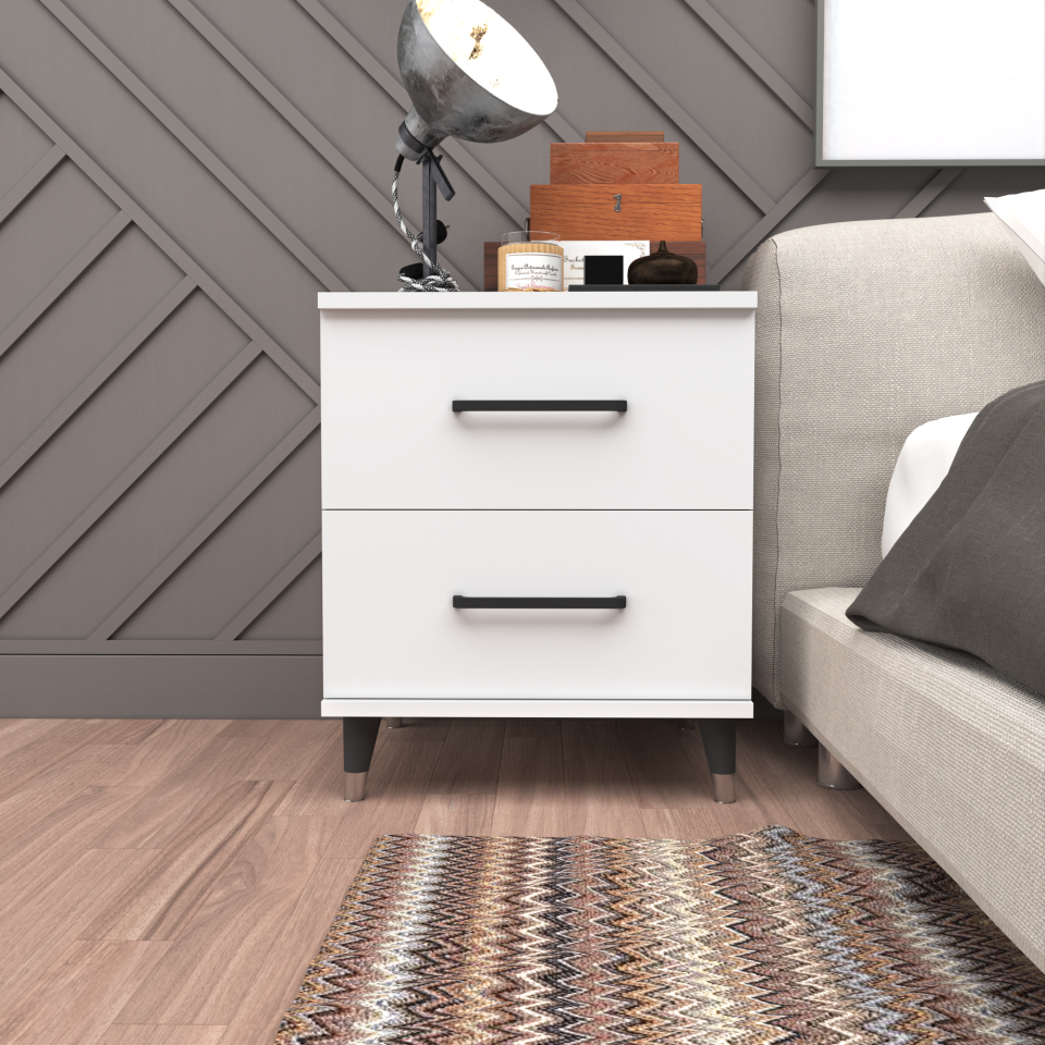 ribbon yılwood komodin iki Çekmeceli (PARLAK BEYAZ) Mdflam