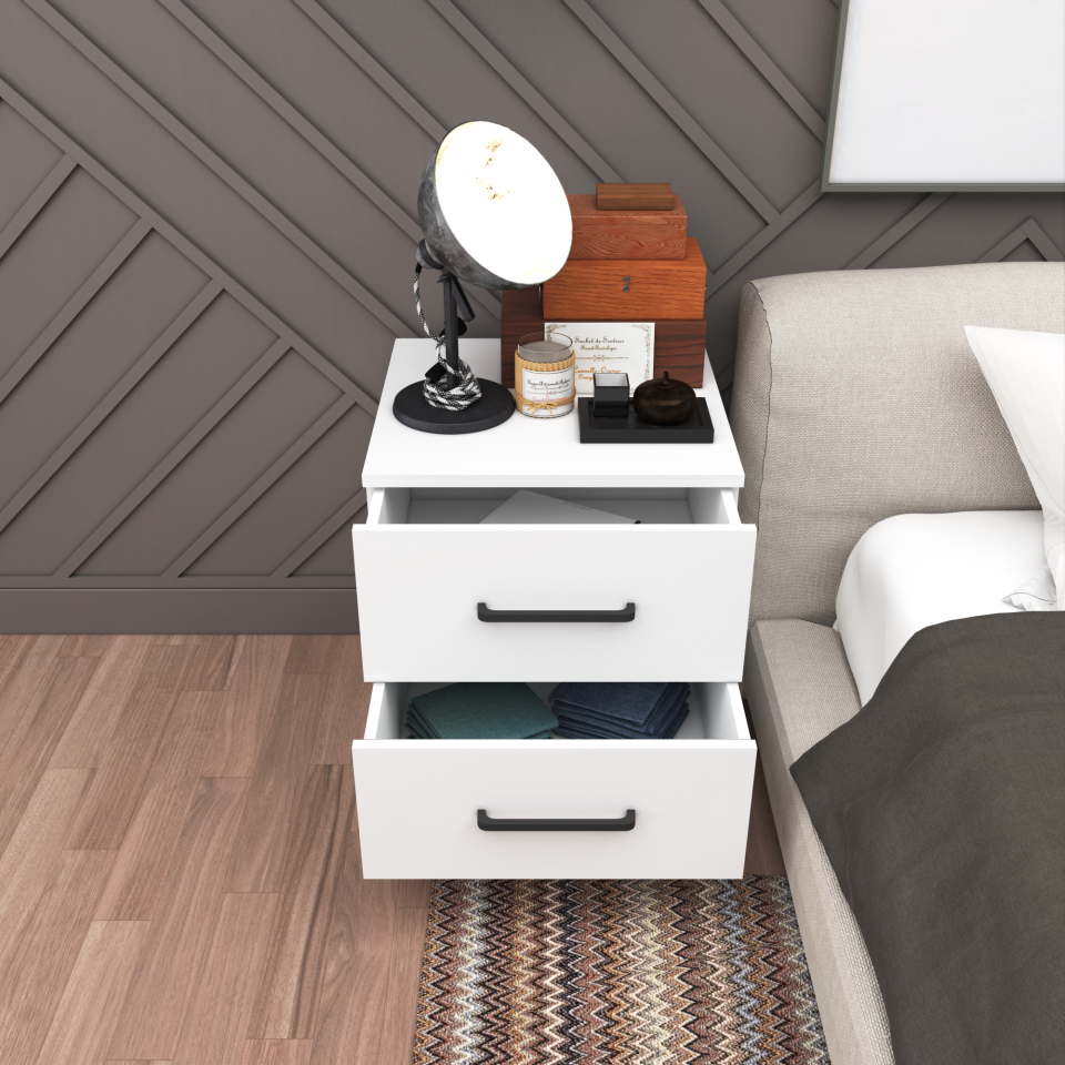 ribbon yılwood komodin iki Çekmeceli (PARLAK BEYAZ) Mdflam