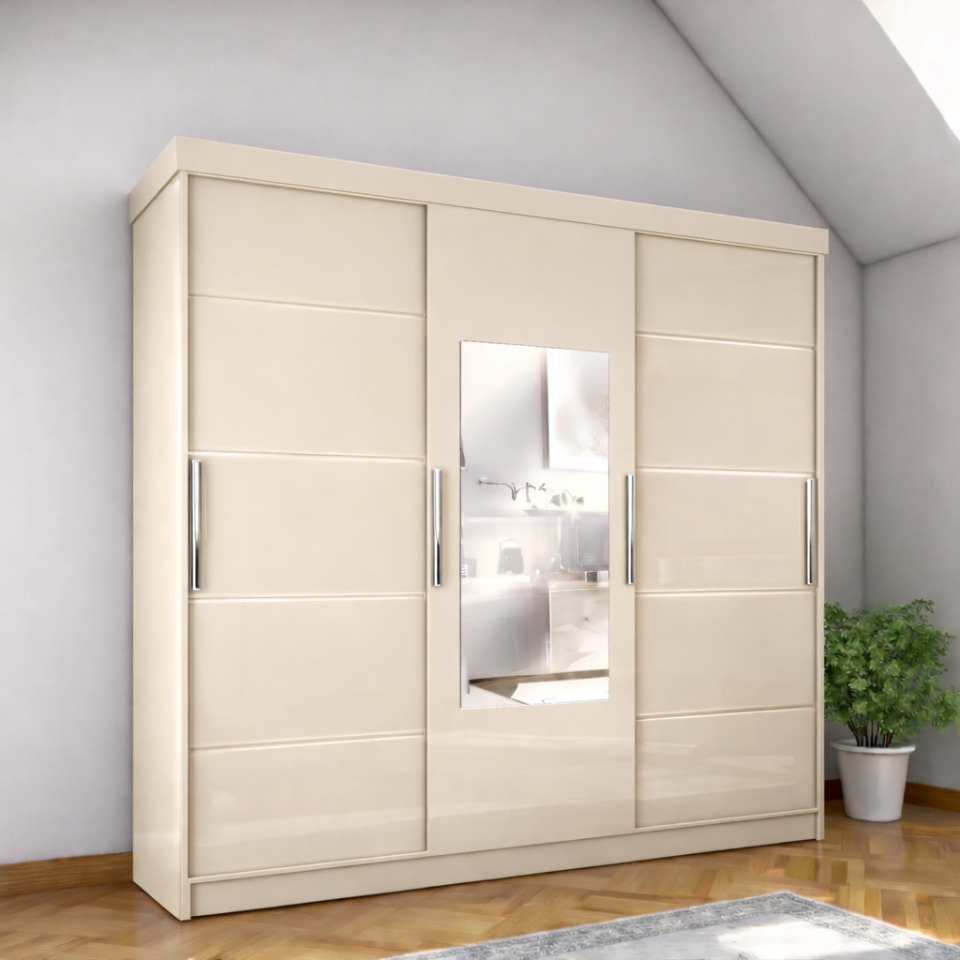 Sürgülü Gardırop Üç Kapaklı aynalı (275/210) glossmax - Lak Panel